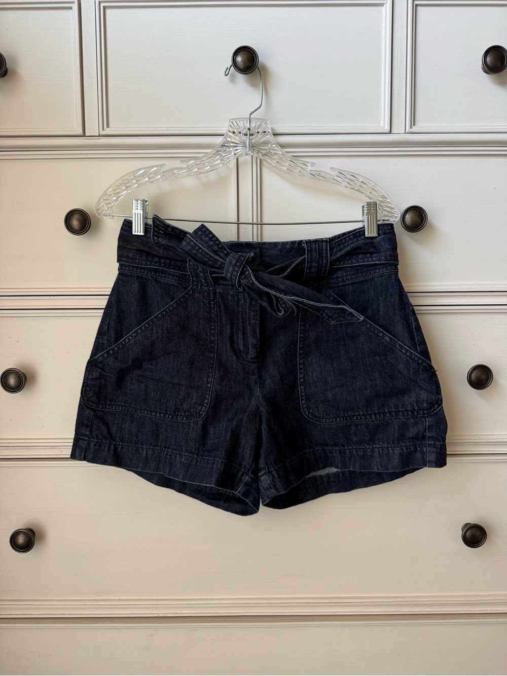 LOFT Outlet High-Waist Dark Blue Denim Tie-Belt Women's Shorts